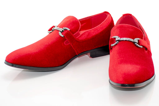 Men's Red Velvet Rhinestone-Bit Dress Loafer