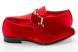 Men's Red Velvet Rhinestone-Bit Dress Loafer