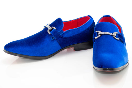 Men's Blue Velvet Rhinestone-Bit Dress Loafer