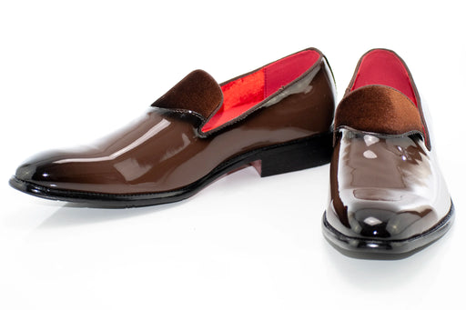 Brown Patent Leather and Velvet Loafer
