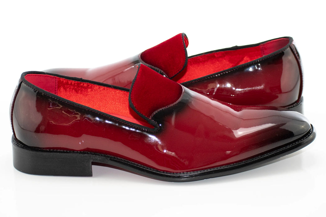 Men's Burgundy And Black Patent Leather Slip-On Dress Loafer