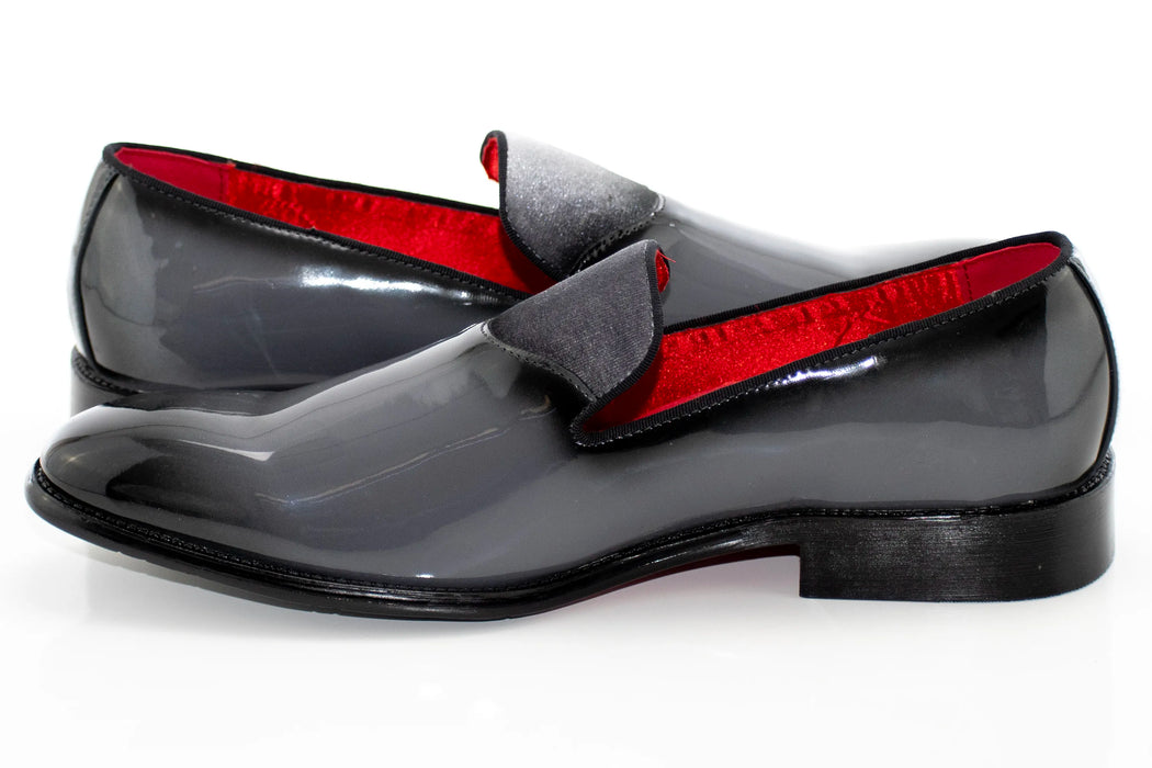 Men's Gray And Black Patent Leather Slip-On Dress Loafer