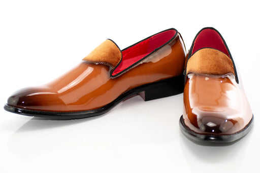 Tan Patent Leather and Velvet Loafer