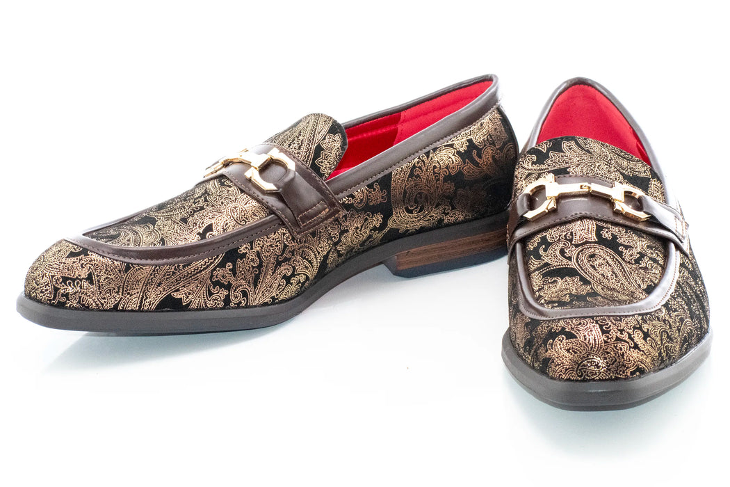Brown with Gold Paisley Bit Loafer