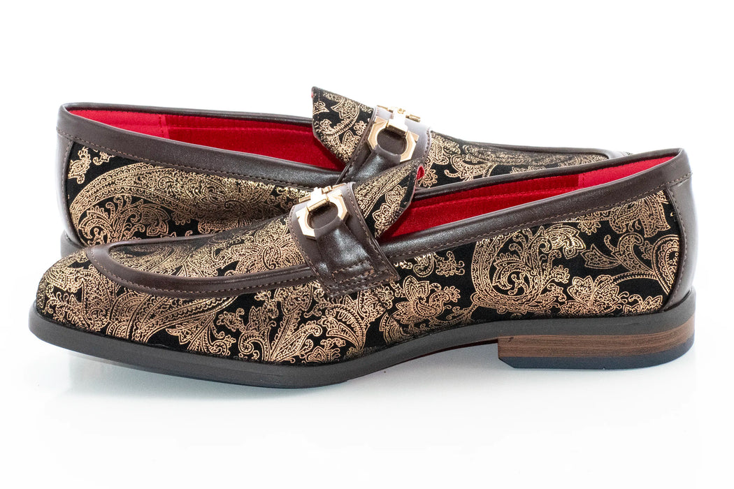 Brown with Gold Paisley Bit Loafer