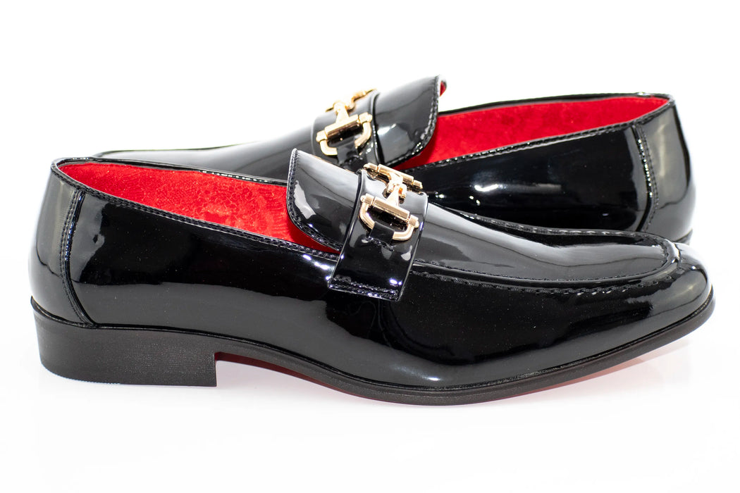 Black Patent Leather with Gold Snaffle Slip-On Loafers