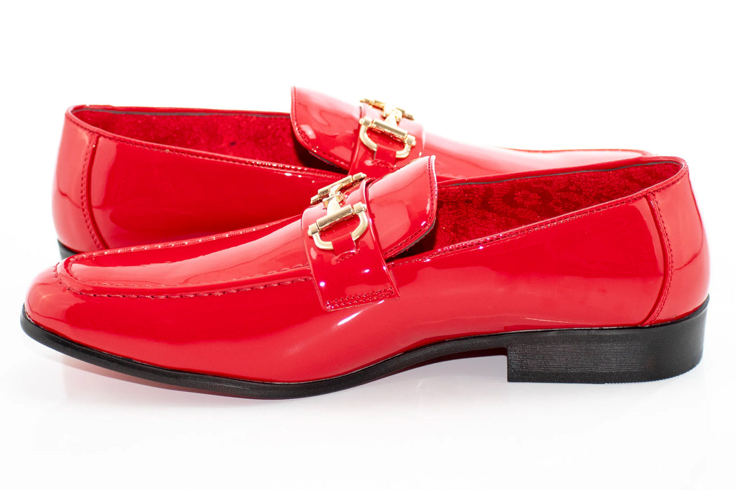 Red Patent Leather with Gold Snaffle Slip-On Loafers