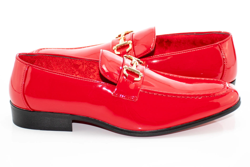 Red Patent Leather with Gold Snaffle Slip-On Loafers