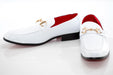 White Patent Leather with Gold Snaffle Slip-On Loafers