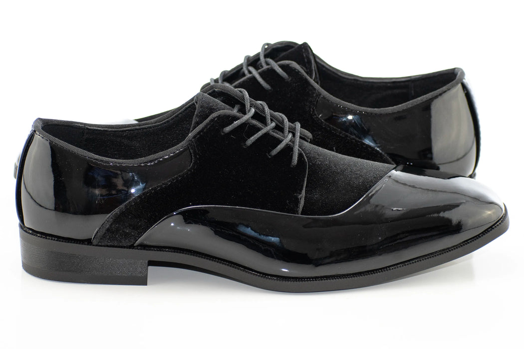 Black Velvet and Patent Leather Lace-Up