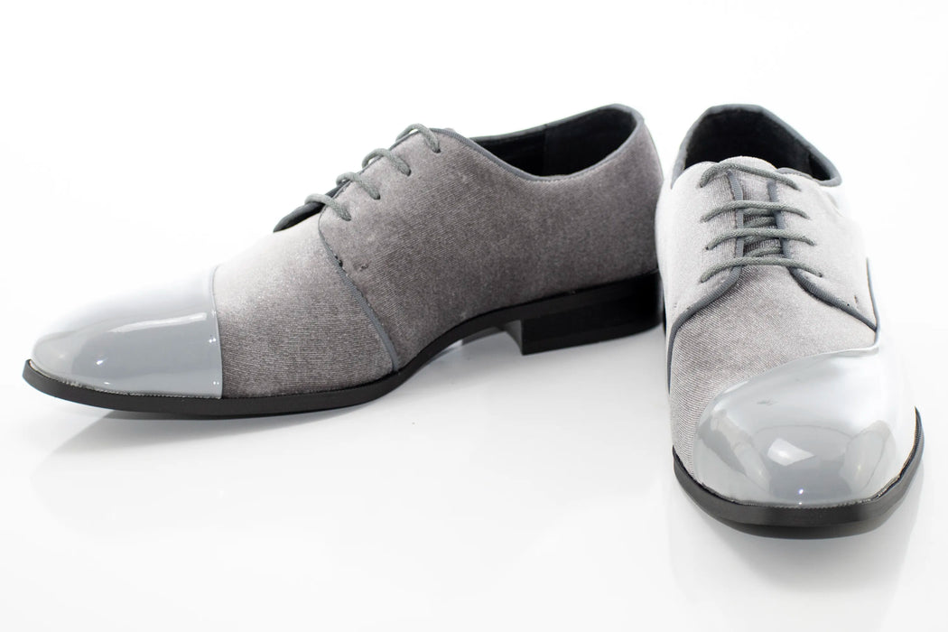 Gray Velvet and Patent Leather Lace-Up