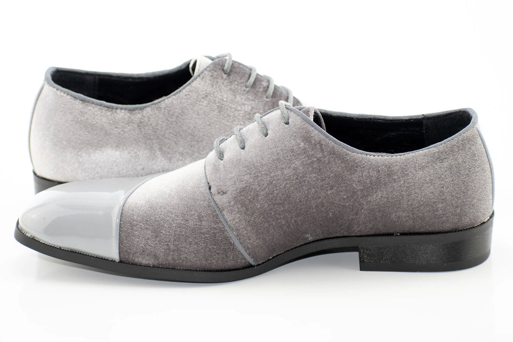 Gray Velvet and Patent Leather Lace-Up