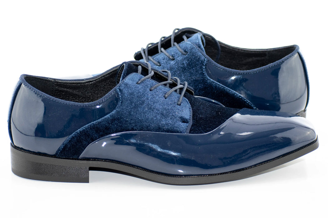 Navy Blue Velvet and Patent Leather Lace-Up
