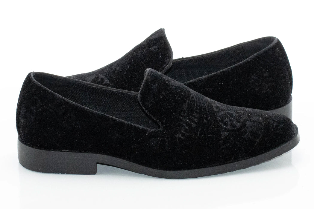Black Paisley Velvet Slip-On Shoe
