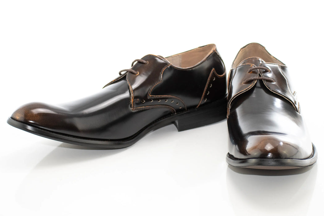 Brown Patent Leather Derby Lace-Ups