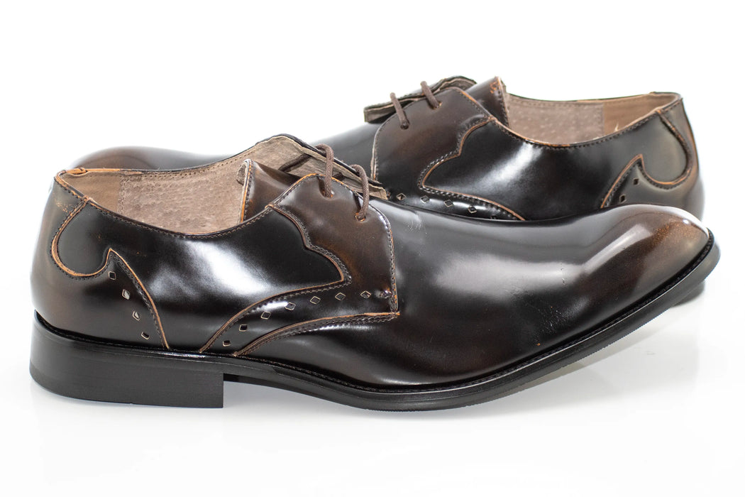 Brown Patent Leather Derby Lace-Ups