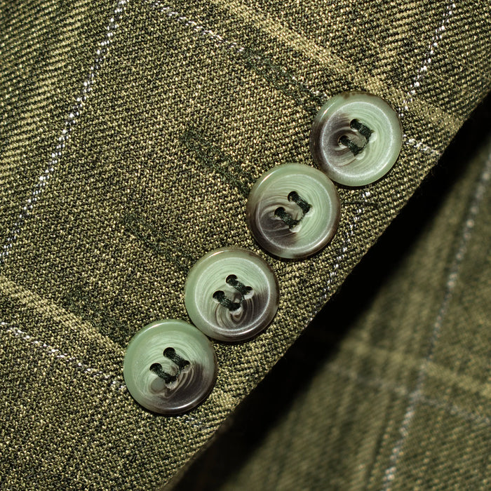 Olive Green Windowpane 3-Piece Tailored-Fit Suit