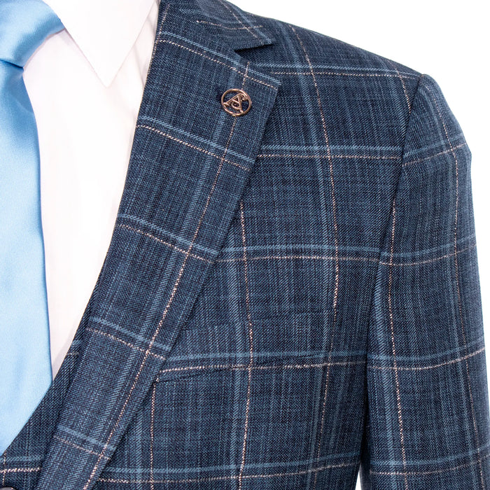 Dark Blue Plaid 3-Piece Tailored-Fit Suit
