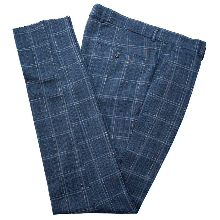 Dark Blue Plaid 3-Piece Tailored-Fit Suit