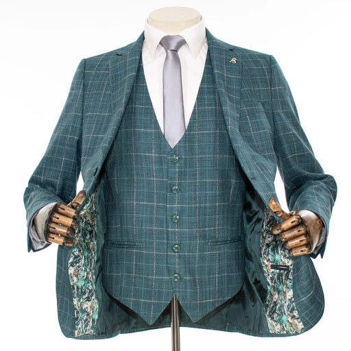 Teal Windowpane 3-Piece Tailored-Fit Suit