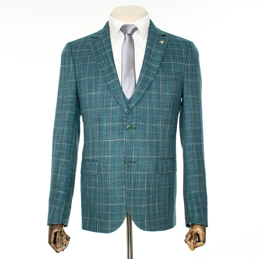 Teal Windowpane 3-Piece Tailored-Fit Suit