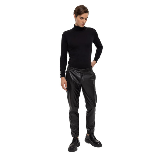 Men's Black Slim-Fit Leather Pants