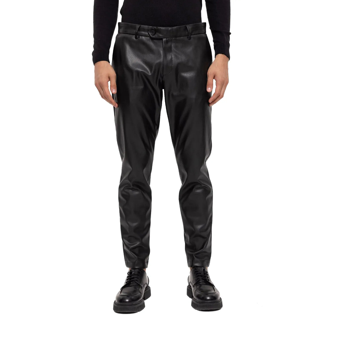 Leather trousers Emporio Armani - Jacquard logo black leather trousers -  4NP01P42P090999