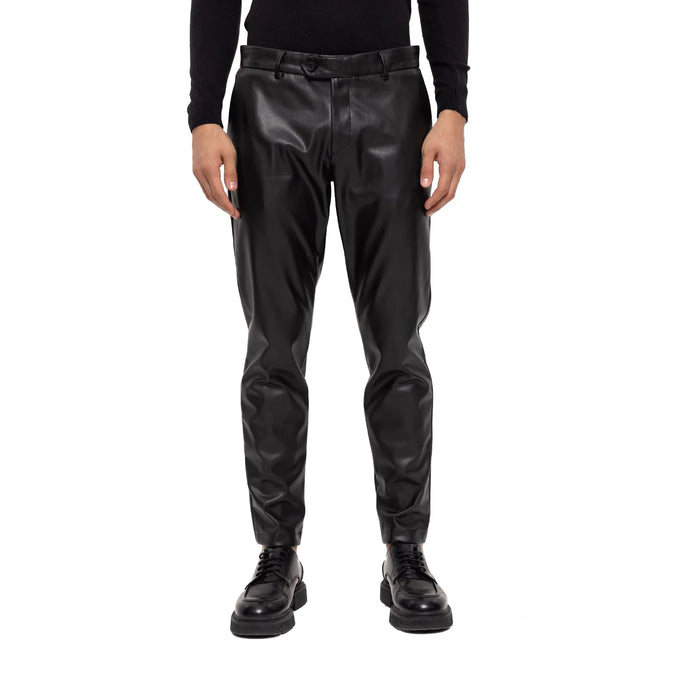 Men's Black Slim-Fit Leather Pants