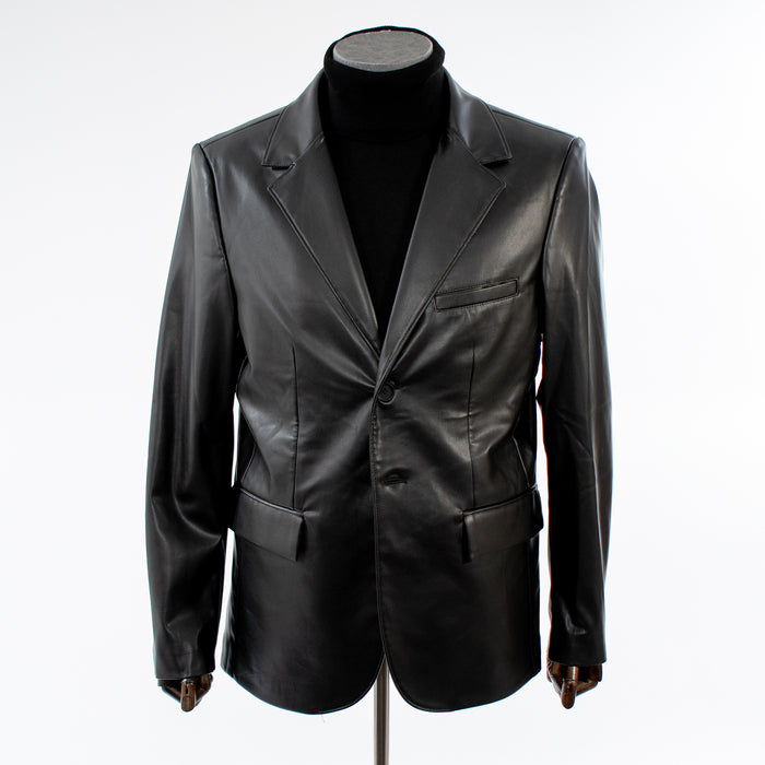 Men's Black Slim-Fit Leather Blazer Vegan Leather