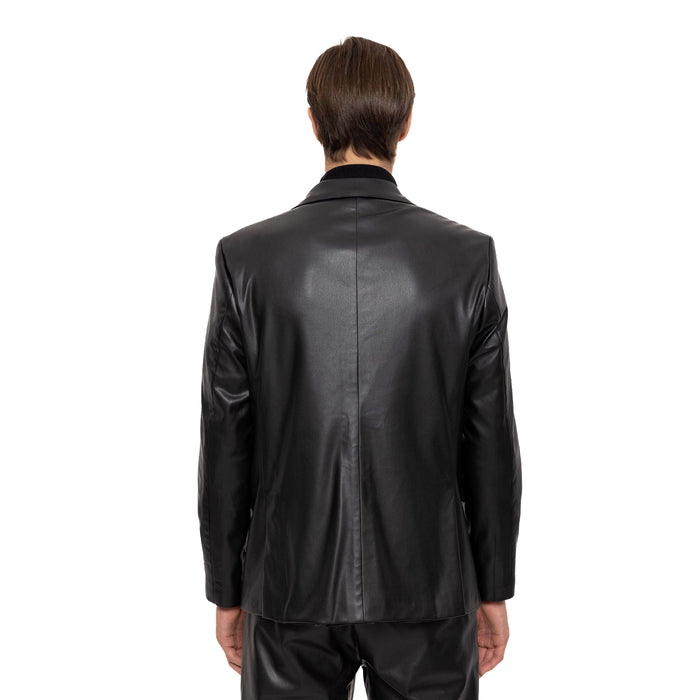 Men's Black Slim-Fit Leather Blazer Vegan Leather