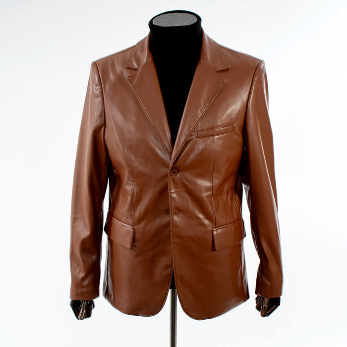 Men's Brown Slim-Fit Leather Blazer Vegan Leather