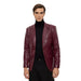 Men's Burgundy Slim-Fit Leather Blazer Vegan Leather