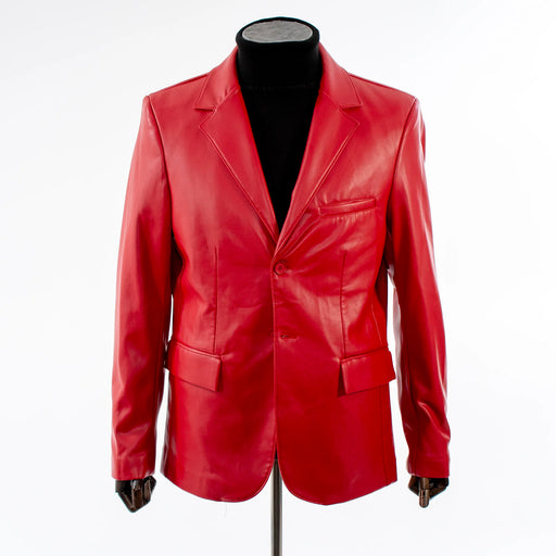 Men's Red Slim-Fit Leather Blazer Vegan Leather