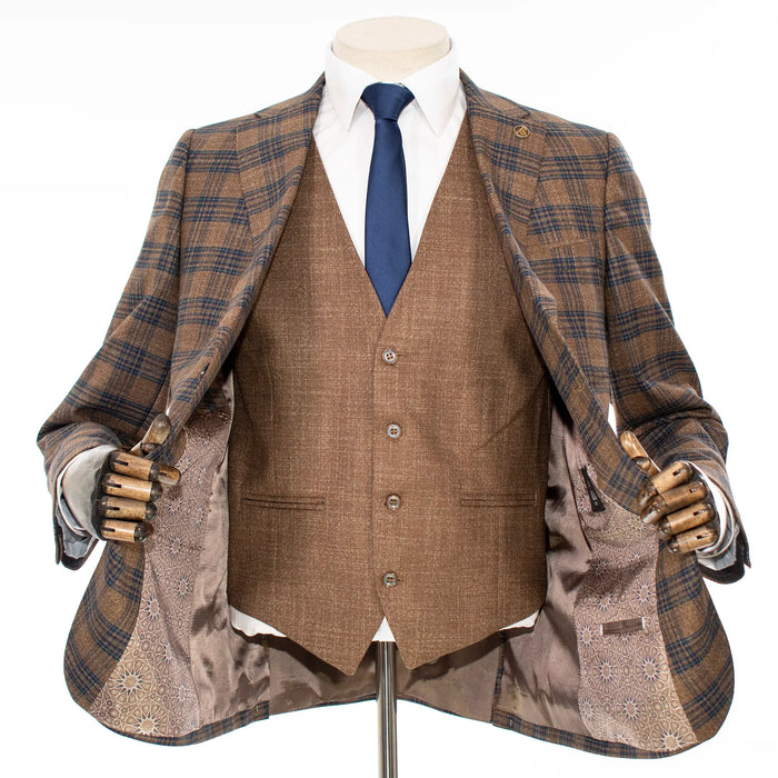 Chestnut Plaid 3-Piece Tailored-Fit Suit