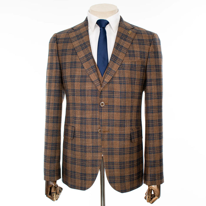 Chestnut Plaid 3-Piece Tailored-Fit Suit
