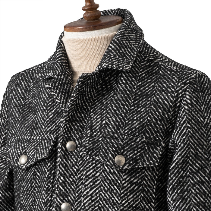 Black And White Slim-Fit Herringbone Peacoat