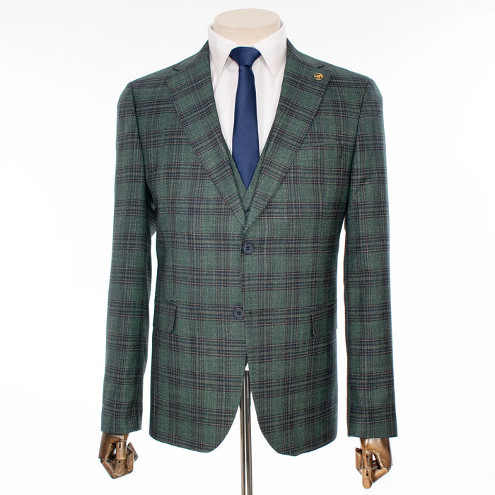 Green Plaid 3-Piece Tailored-Fit Suit