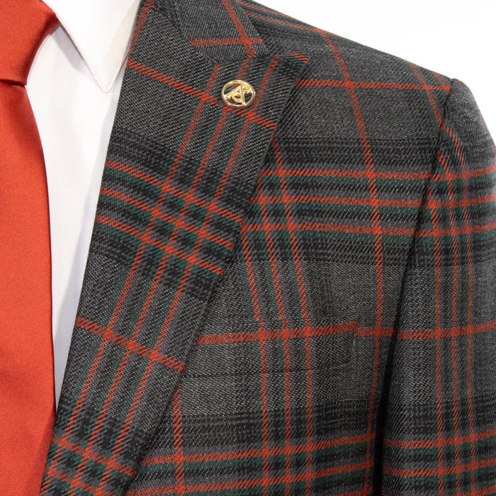 Charcoal and Rust Plaid 3-Piece Tailored-Fit Suit