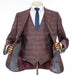 Burgundy Windowpane 3-Piece Tailored-Fit Suit