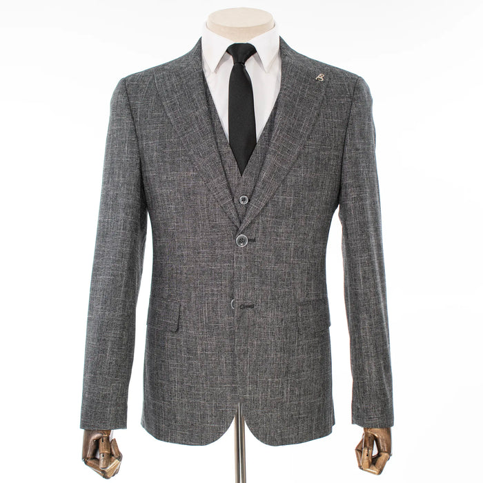 Dark Gray Twill 3-Piece Tailored-Fit Suit