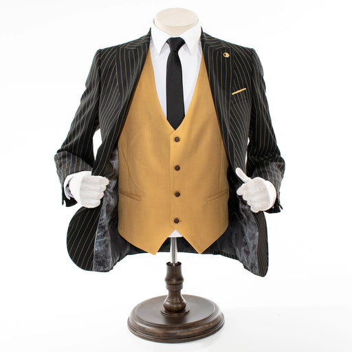 Men's Black with Gold Pinstripe 3-Piece Slim-Fit Suit