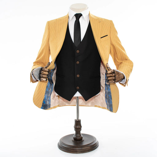 Men's Gold with Black Pinstripe 3-Piece Slim-Fit Suit