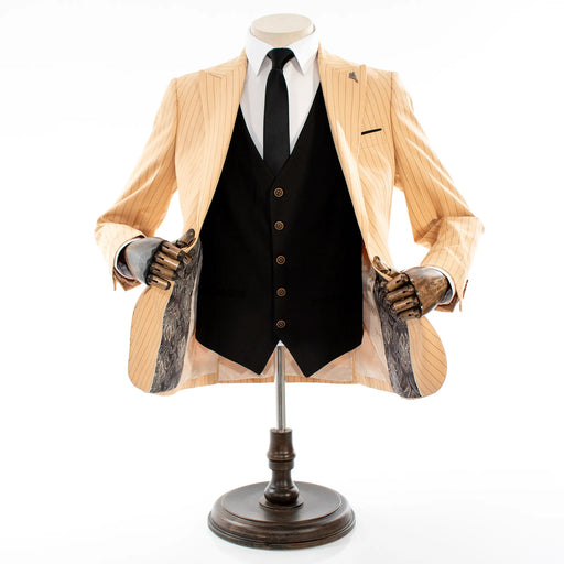 Men's Peach with Black Pinstripe 3-Piece Slim-Fit Suit