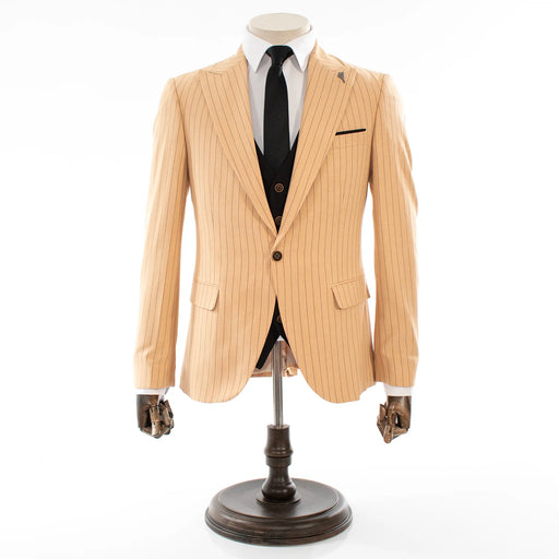 Peach with Black Pinstripe 3-Piece Slim-Fit Suit