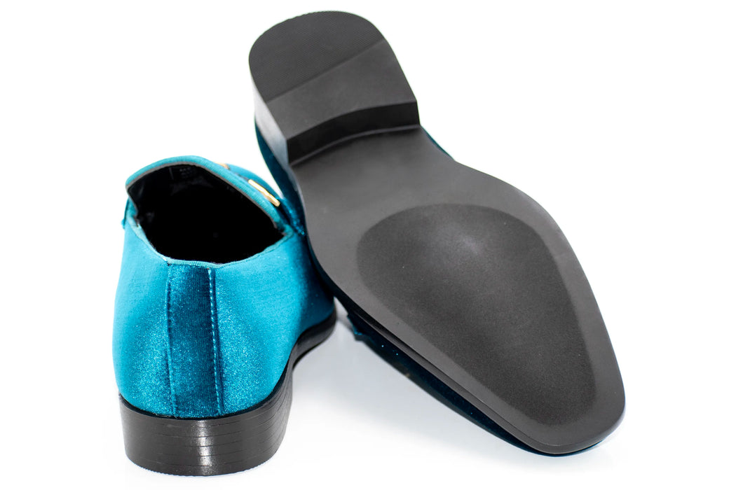 Teal Velvet Smoking Loafer with Braided Leather Snaffle