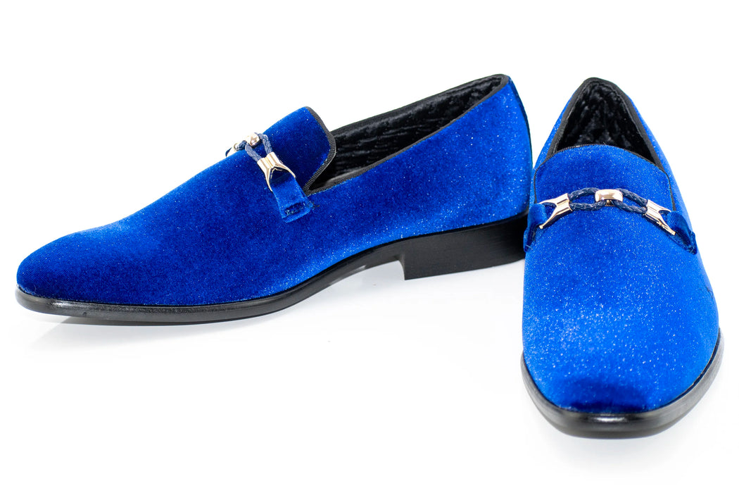 Royal Blue Velvet Smoking Loafer with Braided Leather Snaffle