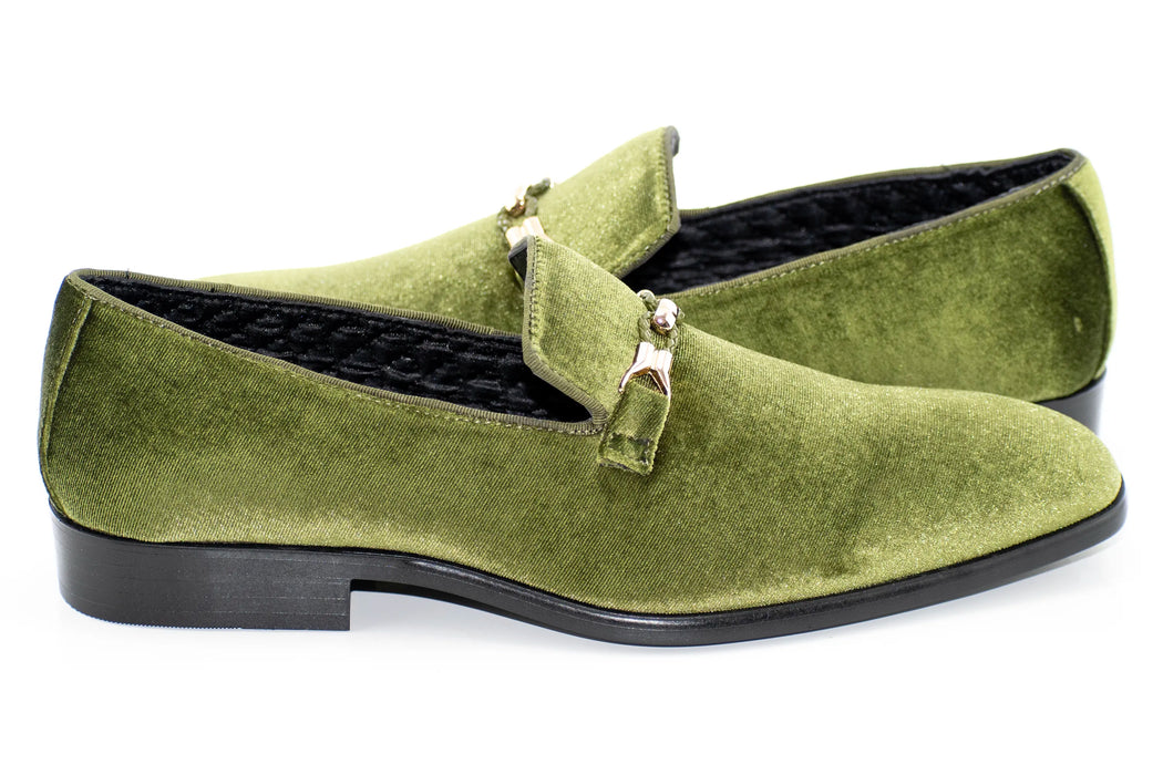 Olive Velvet Smoking Loafer with Braided Leather Snaffle