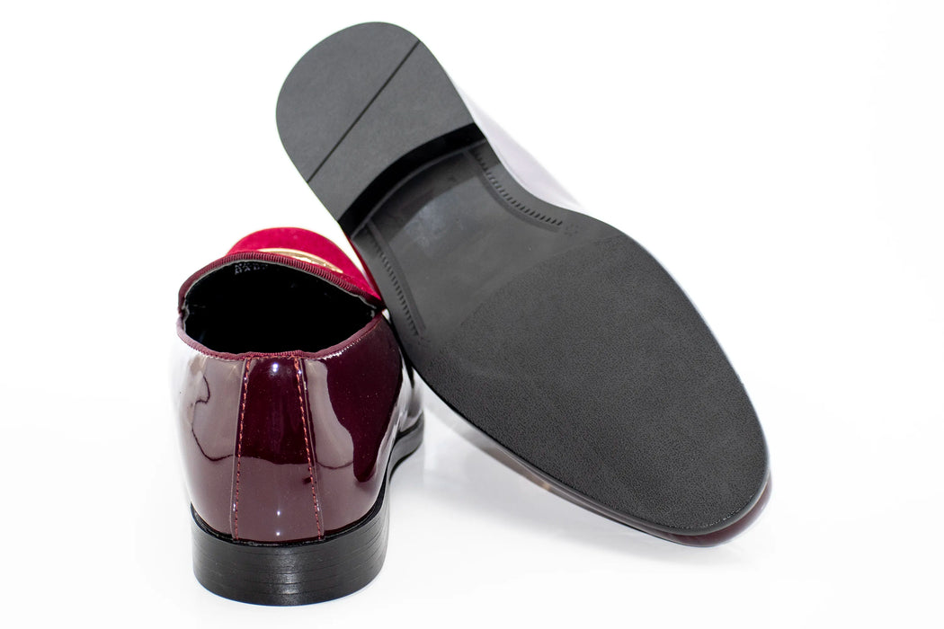 Burgundy Velvet and Patent Leather Smoking Loafers with Gold Bit