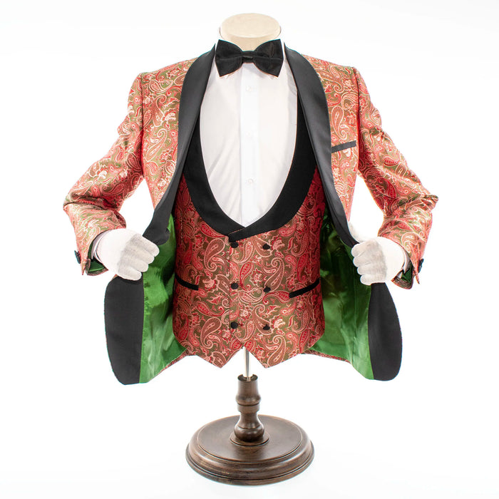 Red And Green Classic Paisley 3-Piece Slim-Fit Tuxedo With Satin Shawl Lapels