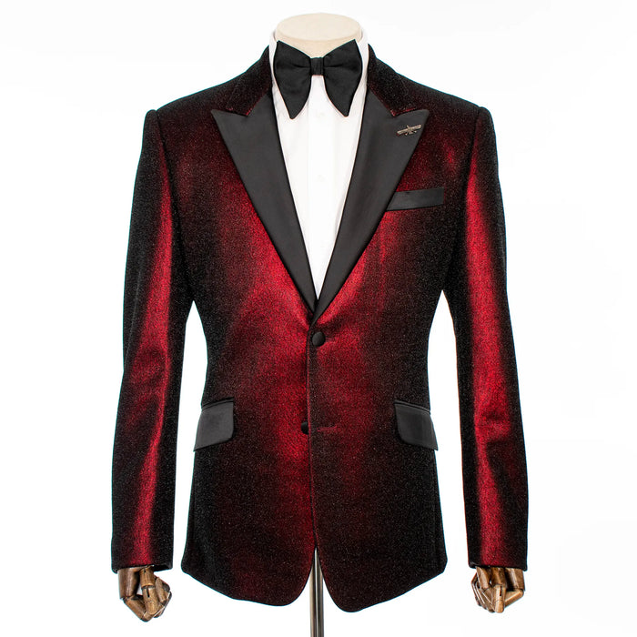 Red Glitter Slim-Fit Tuxedo Jacket